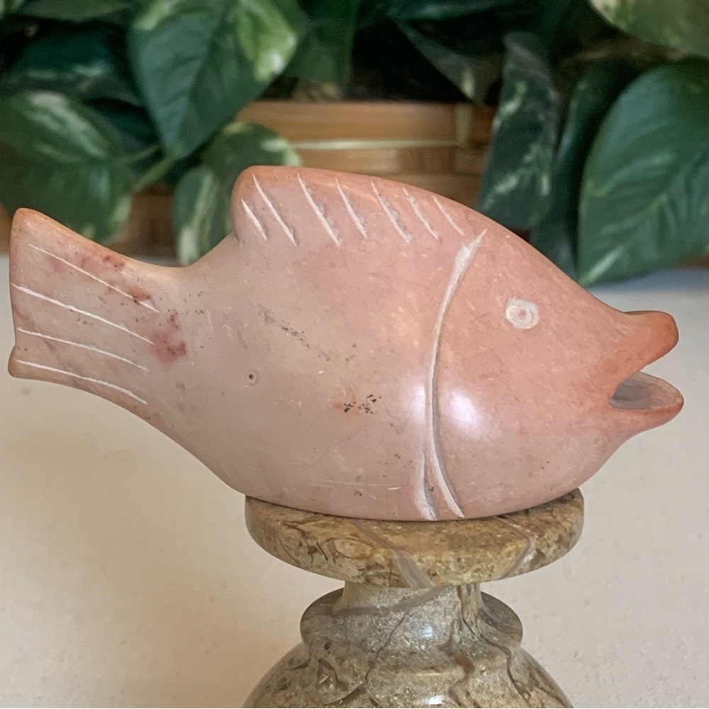 Kisii Soapstone Carved FISH Figurine Stone Big Mouth Bass Carving Animal Figure